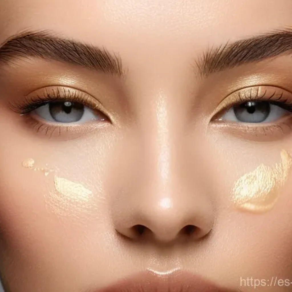 더블웨어 파운데이션과 아르마니 파워 패브릭 비교 - **Prompt:** "A close-up, high-definition, artistic photo of a young woman's face applying foundation...