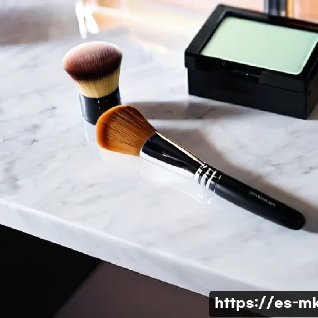 메이크업 디바이스 추천  브러쉬 클리너 - **Prompt:** A close-up shot of a pristine, modern makeup vanity bathed in soft, natural light. On on...