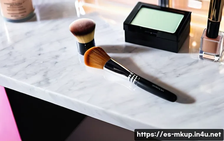 메이크업 디바이스 추천  브러쉬 클리너 - **Prompt:** A close-up shot of a pristine, modern makeup vanity bathed in soft, natural light. On on...