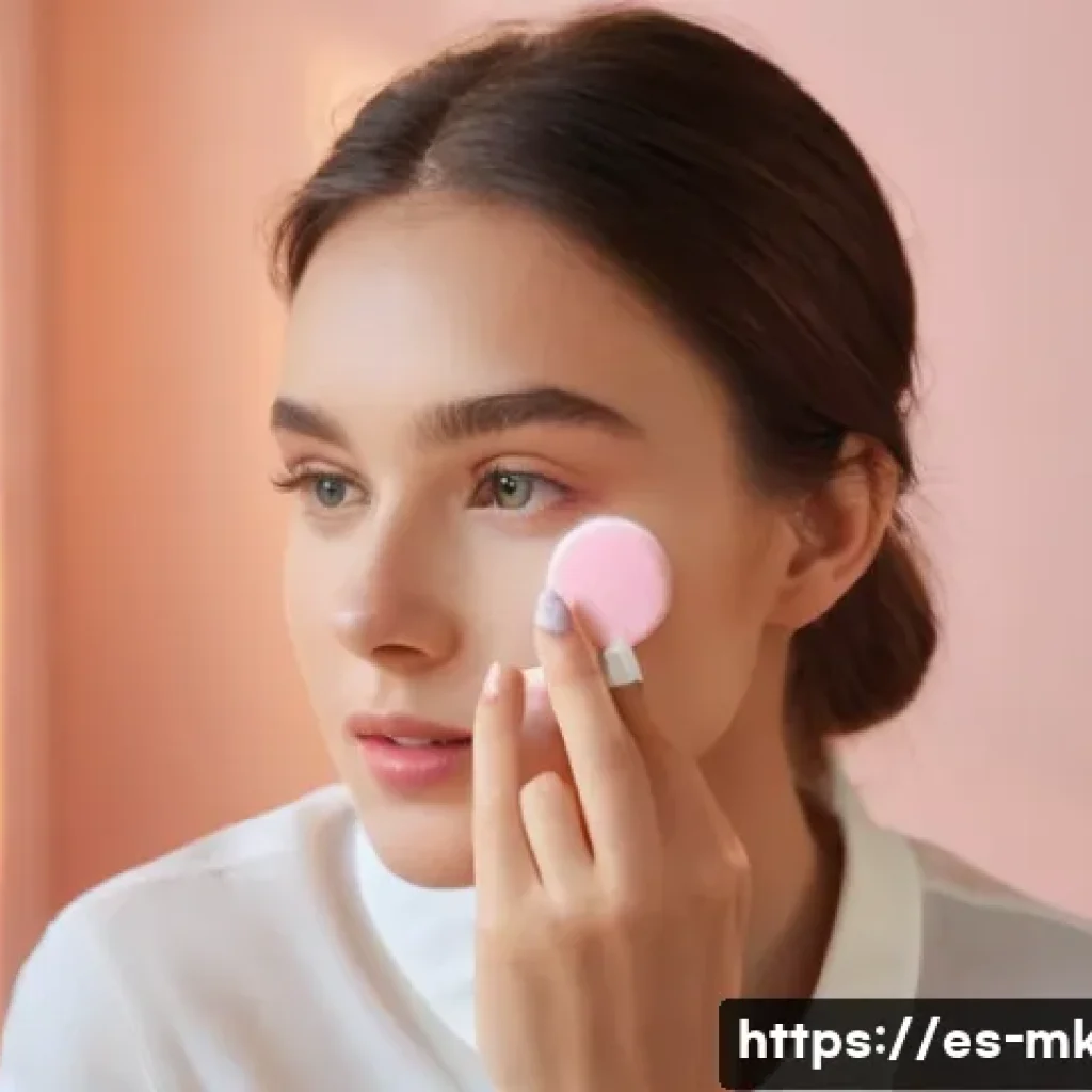 블러셔 스틱과 파우더 블러셔 차이 - A close-up portrait of a young woman with dry, fair skin applying a creamy blush stick on her cheeks...