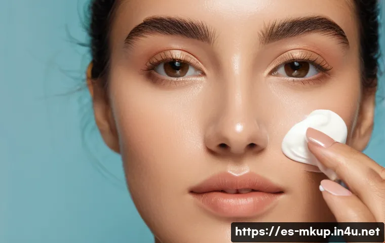 피부톤 균일화를 위한 BB크림 추천 - A bright, natural makeup scene featuring a young Spanish woman with combination skin applying a ligh...