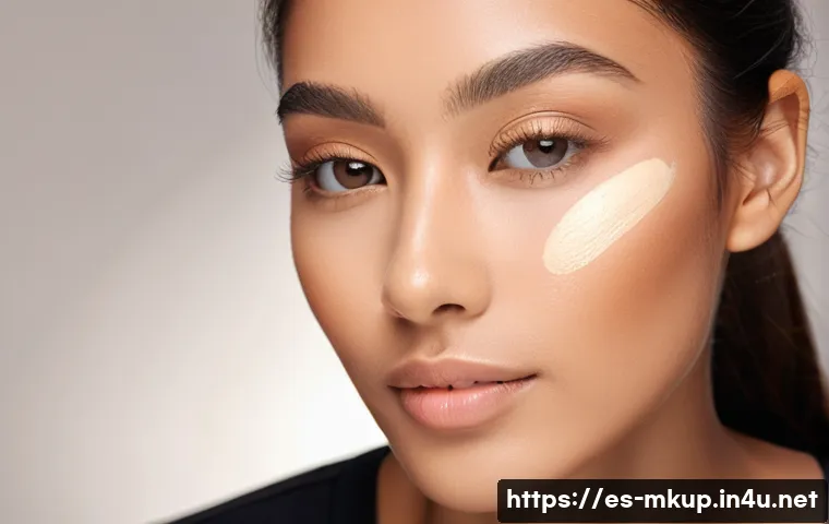 얼굴 윤곽을 살리는 쉐딩 제품 추천 - A close-up portrait of a young adult woman with warm olive skin tone applying contour powder with an...