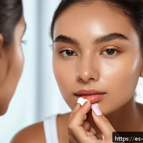 Home 17 페이스 쉐이핑 스틱 비교 - A close-up portrait of a young Hispanic woman with medium skin tone applying a creamy face shaping s...