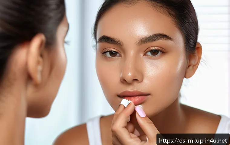 페이스 쉐이핑 스틱 비교 - A close-up portrait of a young Hispanic woman with medium skin tone applying a creamy face shaping s...